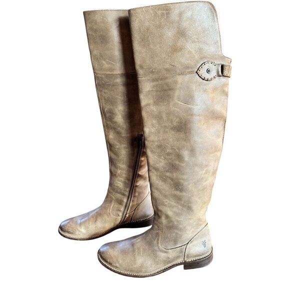 Frye SHIRLEY Distressed Grain Leather OVER THE KNEE Boots Women 9B - Picture 2 of 10
